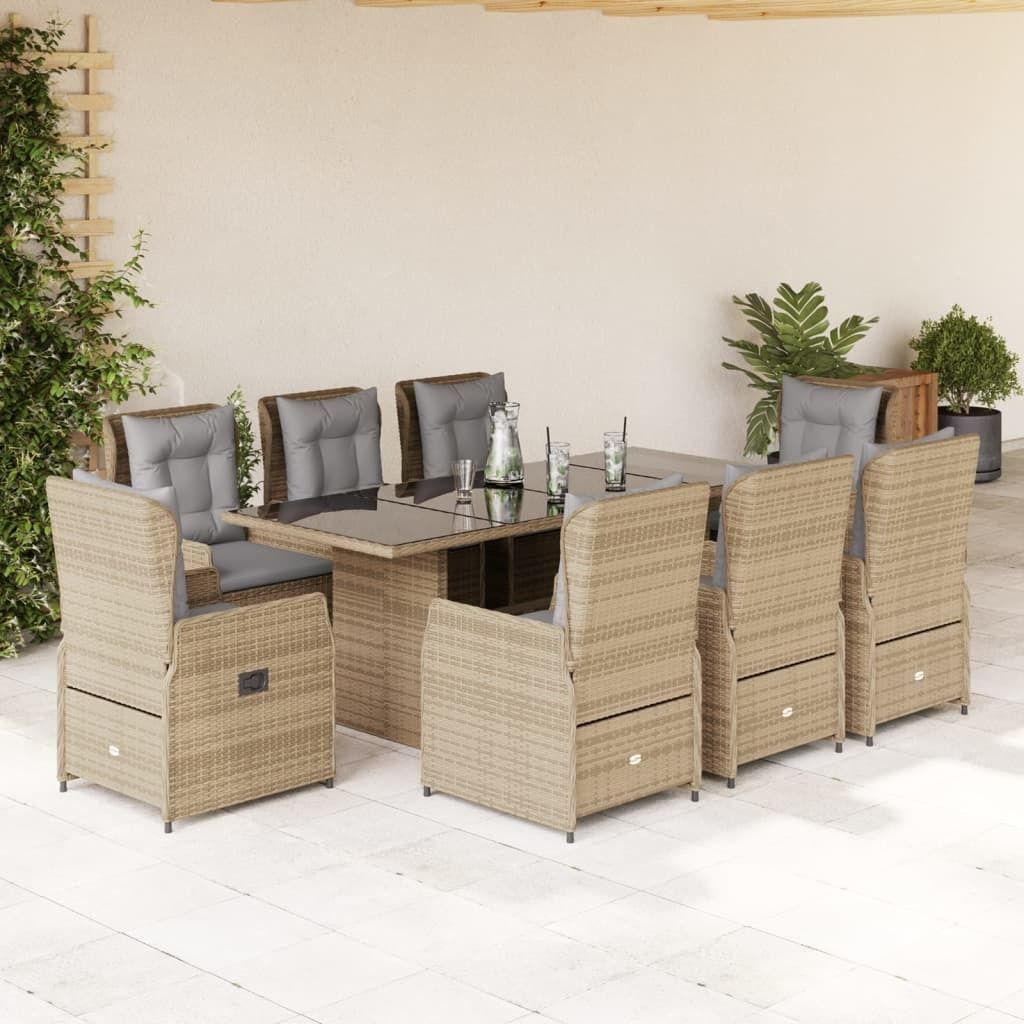 Maison Exclusive - 9-tlg. Garten-Essgruppe mit Kissen Beige Poly Rattan