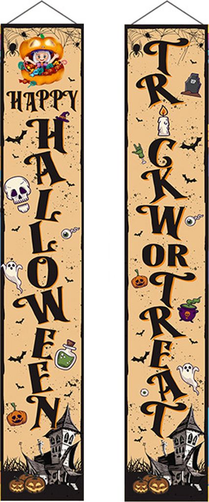 2Pcs Trick oder Behandeln Halloween Banner Dekorationen Flagge Spukhaus Kürbis Muster Tür Banner Veranda Zeichen Banner