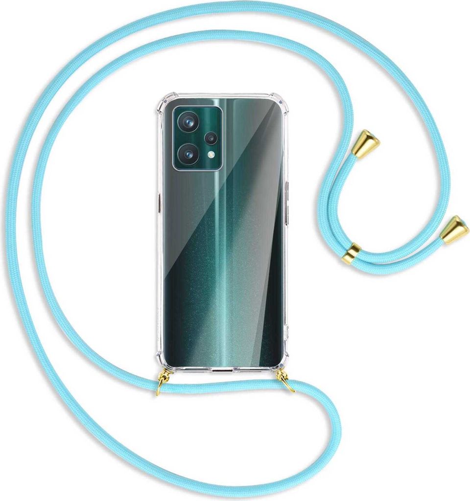 Handykette Backcover-Schutzhülle mit Band (Metall goldfarben) für Realme 9 Pro Plus 5G - himmelblau