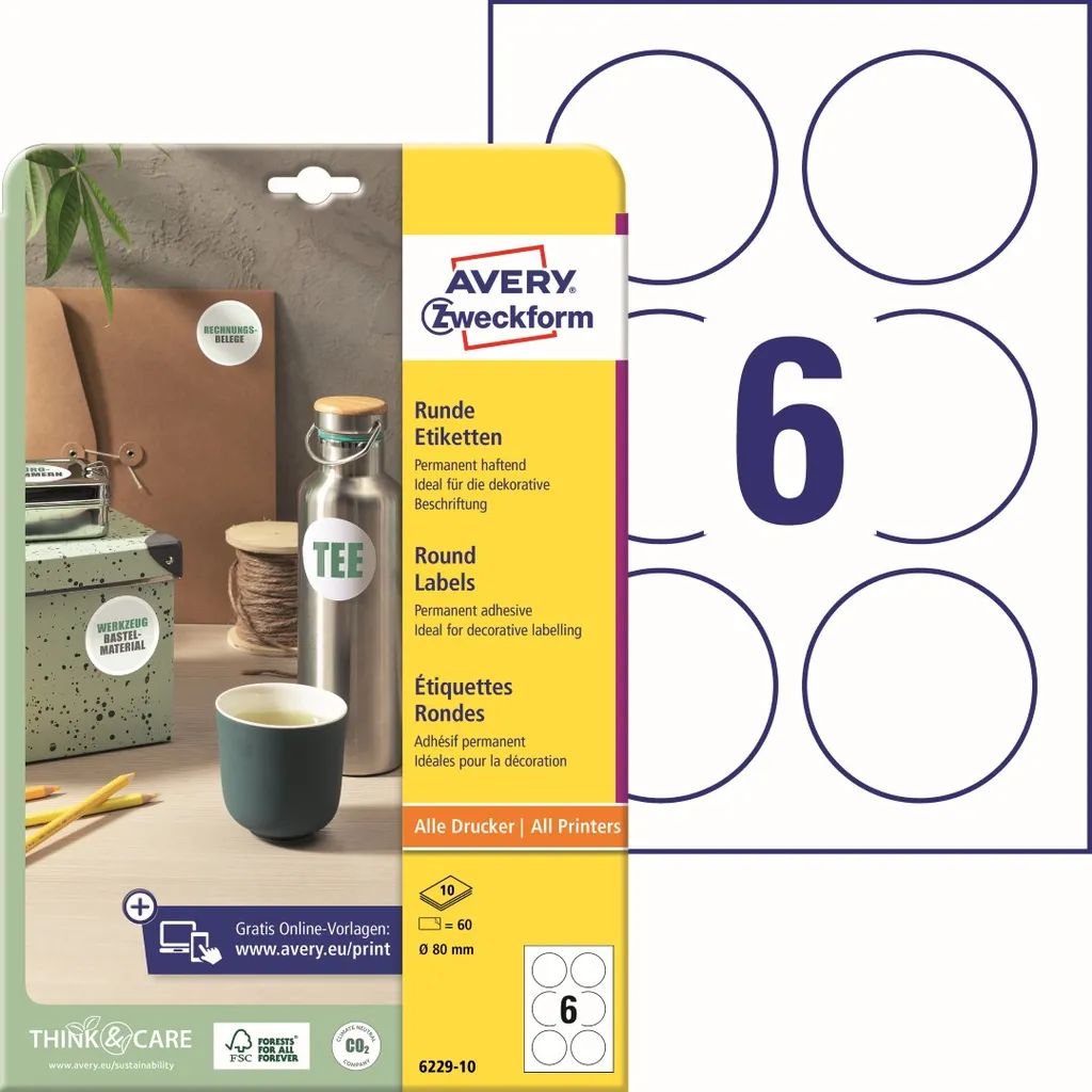 Etichette per Marmellate e Prodotti Bio Avery 6229-10 Ø 80mm
