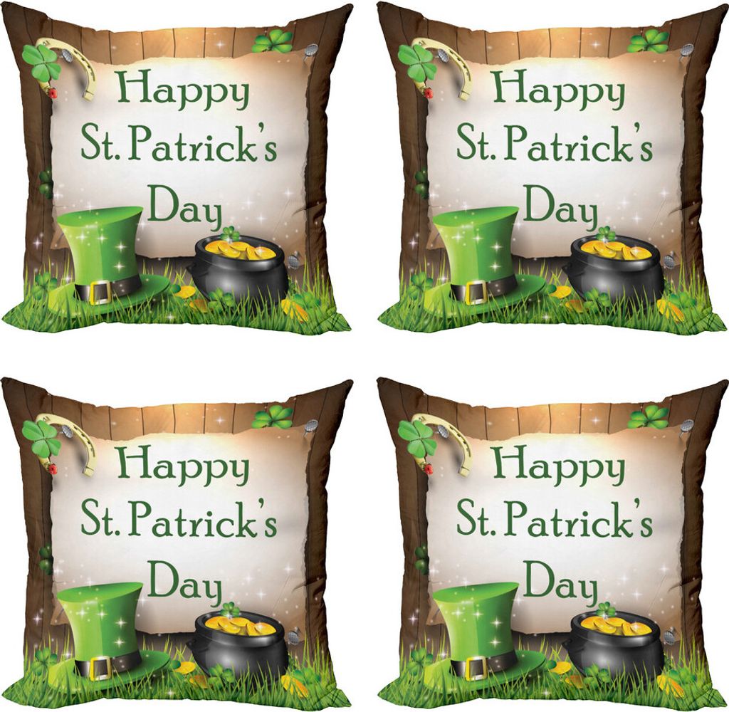 ABAKUHAUS St. Patrick`s Day Kissenbezug Set (4 Stück), St. Patricks Day, Moderner Doppelseitiger Digitaldruck, 40 cm x 40 cm, Mehrfarbig