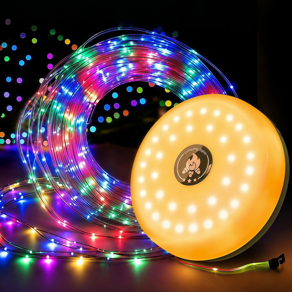 3-in-1 Camping Lichterkette Aufrollbar,5 Leuchtmodi,Tragbare LED Campinglampe,USB wiederaufladbar Campingleuchte,Lichterketten außen 10m,Campingau...