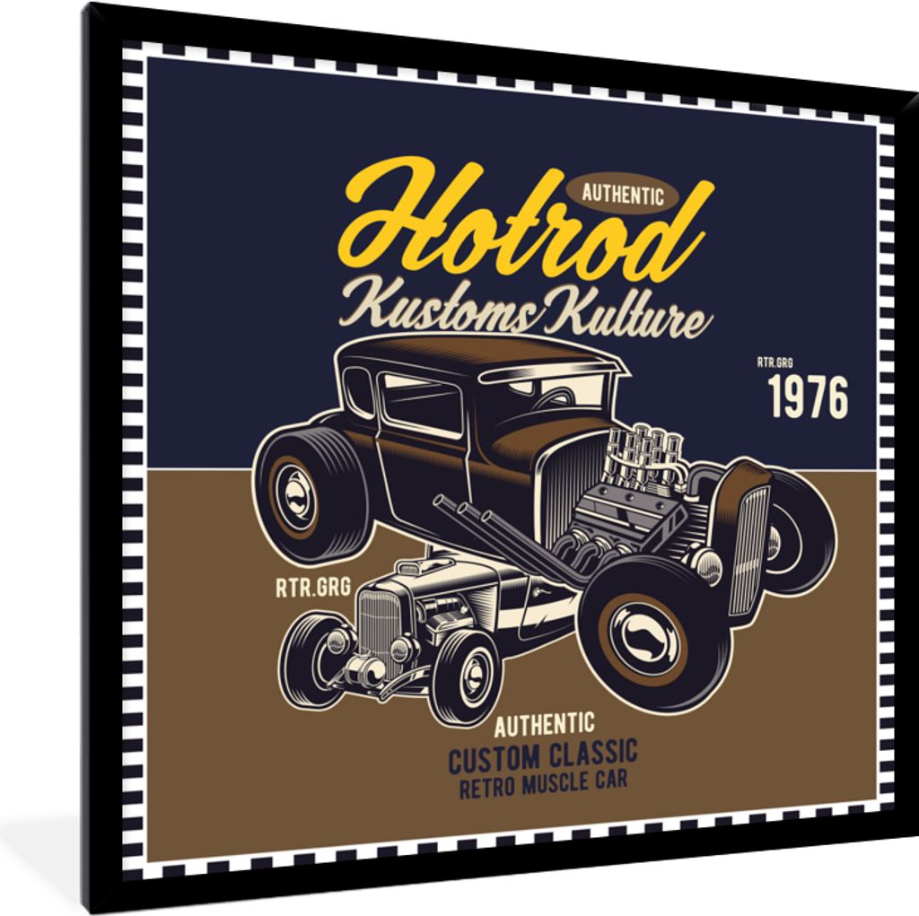 MuchoWow MuchoWow Gerahmtes Poster Mancave - Vintage - Auto - Braun - Blau 40x40 cm - Poster mit zchwarzem Bilderrahmen - Mit Rahmen - Wanddeko...