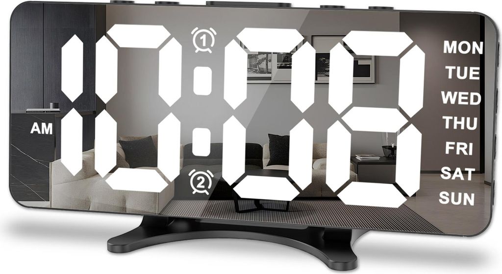 LED-Digitalwecker für Schlafzimmer Spiegel Schreibtisch Uhr mit 2 Alarme Snooze-Funktion Einstellbare Helligkeit Nachtmodus und 2 USB-Ladeanschlü...