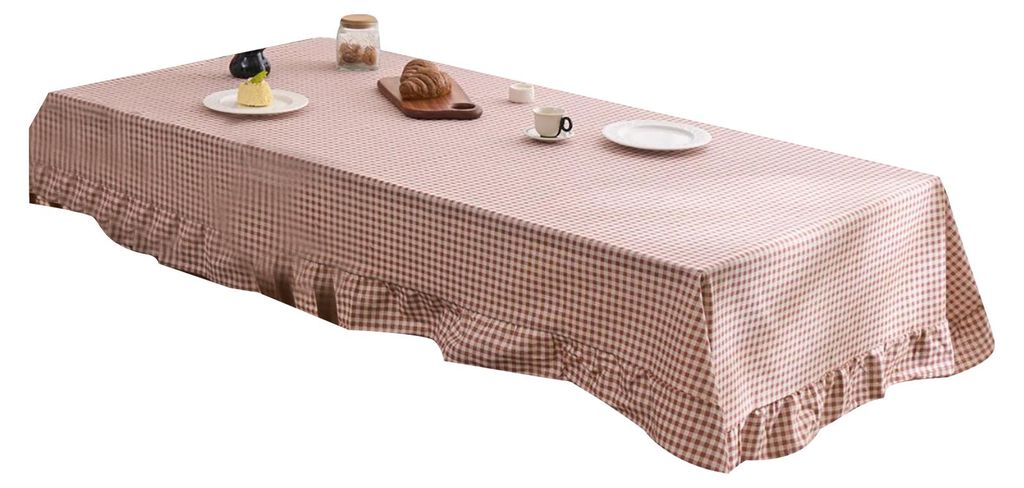 Retro-Tischdecke mit Karomuster und Rüschen, Baumwoll-Leinen-Stil, rustikale Tischdecke im Landhausstil, maschinenwaschbar, für Esszimmer, Garten...