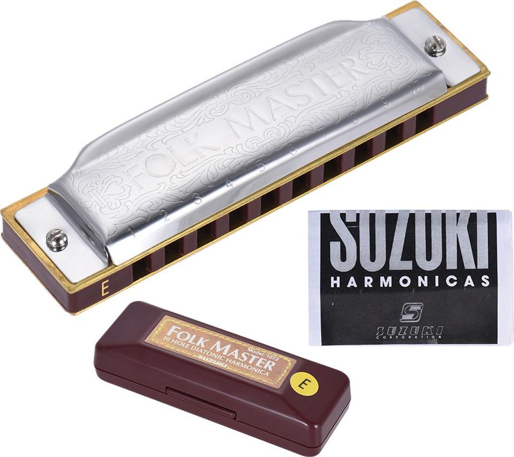 Suzuki 1072-E Folkmaster Standard 10-Hole Diatonic Harmonica Key of E 20 Tone for Beginner Student