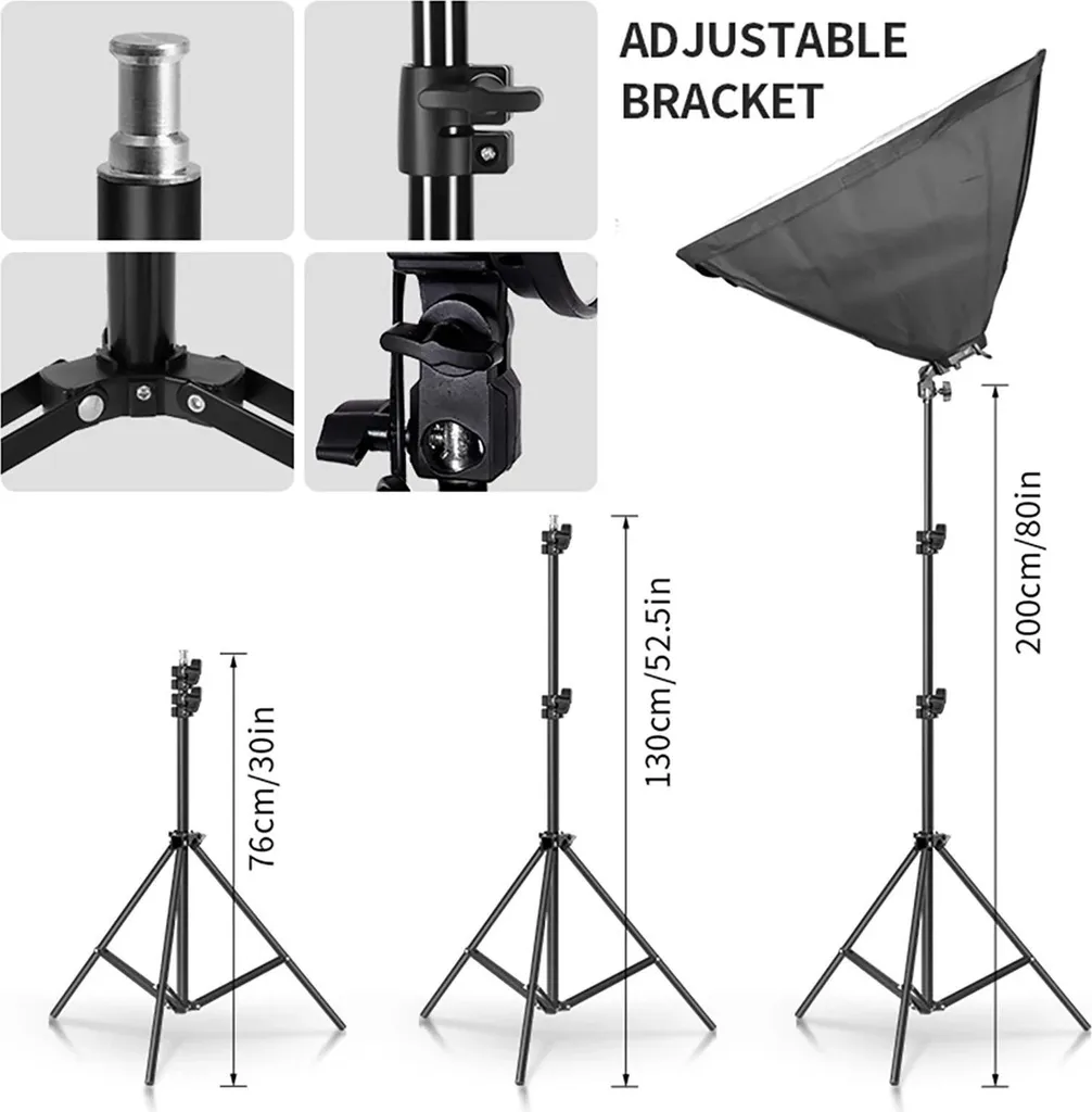 Kit Softbox Éclairage Studio LED 135W avec Trépied 2m Rectangulaire Noir - 4