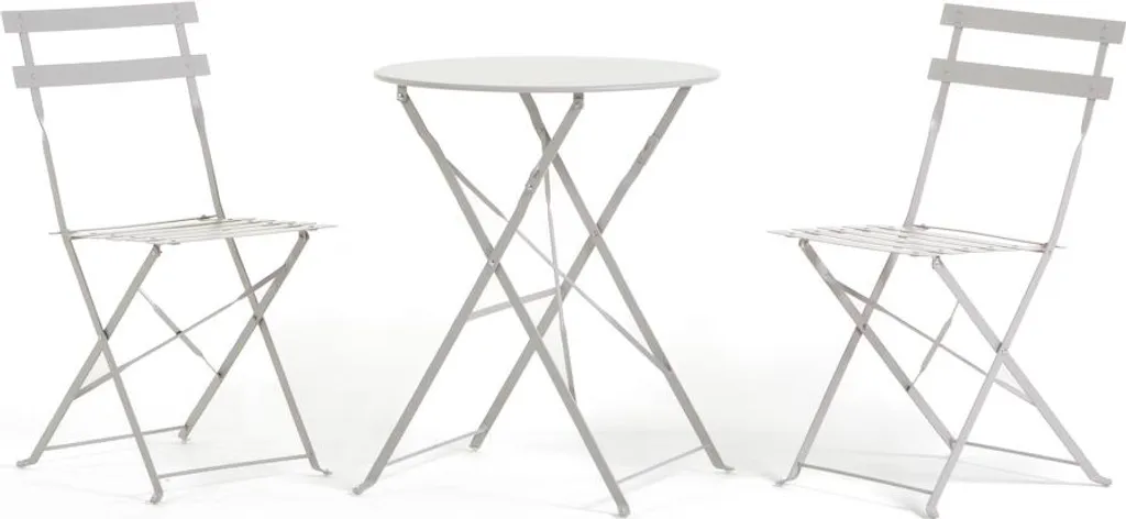 Mobilier de jardin pliant en métal gris avec table Ø60 cm et 2 chaises