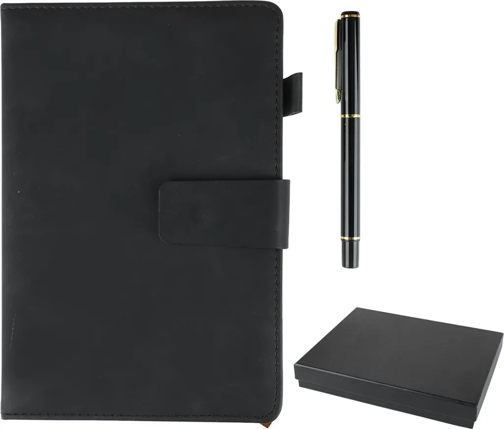 Carnet de notes A5 pour voyage et bureau avec porte-stylo et cuir noir