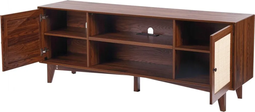 Support TV 191 cm noyer et rotin véritable - Meuble TV Boho long format - 11