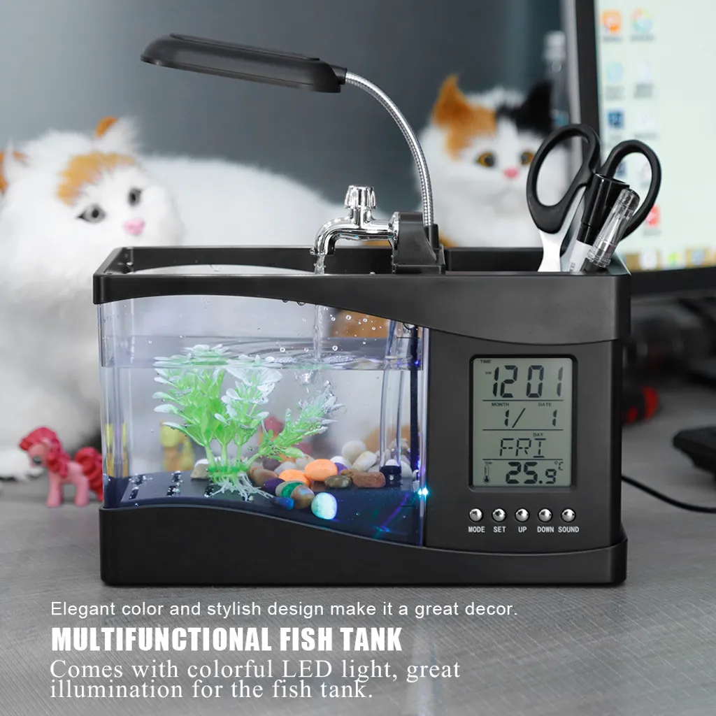 Aquarium de Bureau Multifonctionnel avec Éclairage LED et Pompe USB
