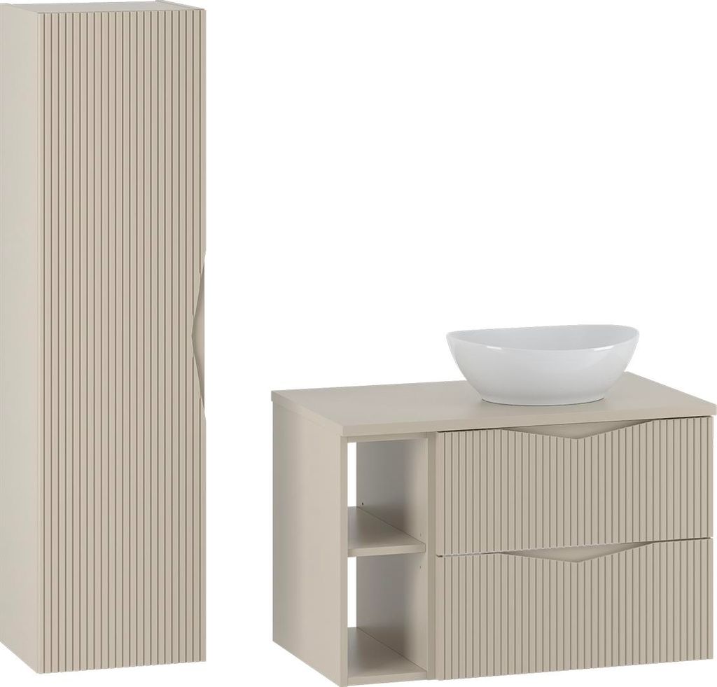 Waschtisch und Hängesäule 80.6cm Tao mit 2 Schubladen, Kaschmir