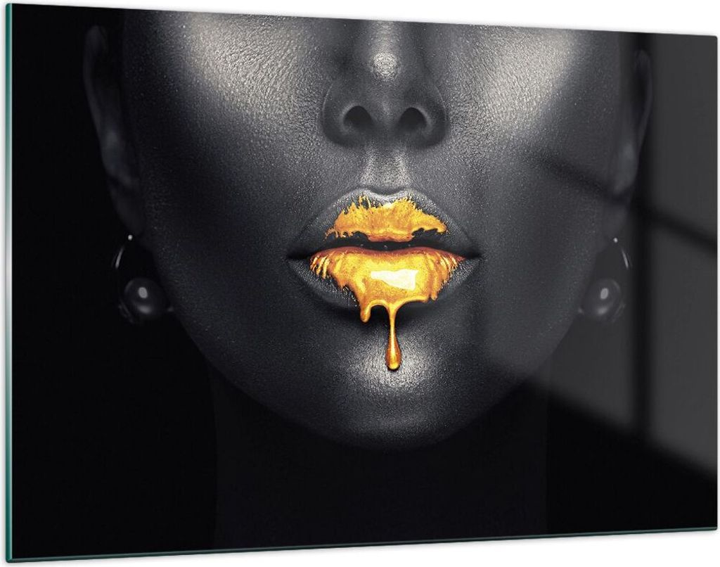 Bilder auf glas - Einteilig - Gold Mund Schwarz - 120x80cm - Glasbilder - Wandbilder - Bilder - zum Aufhängen bereit - Wanddekoration aus Glas - G...