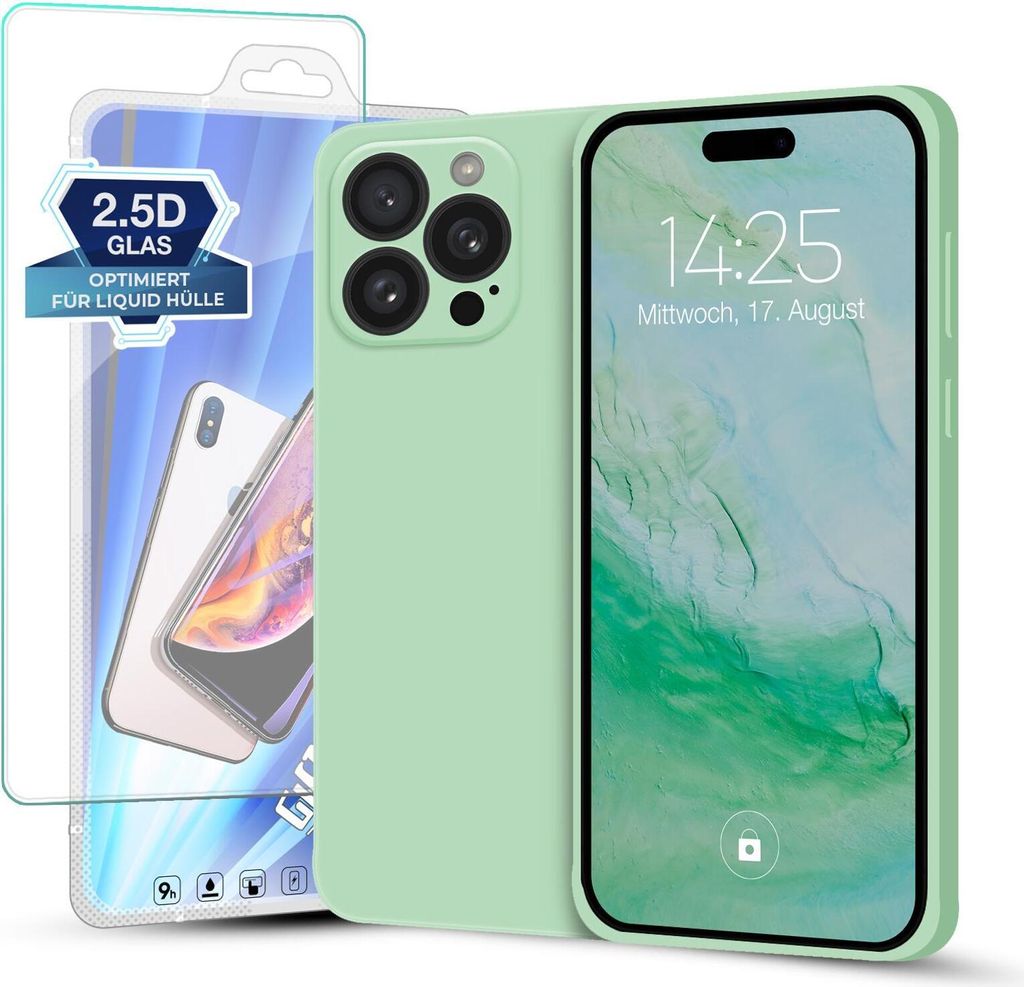 Hülle für Apple iPhone 16 Pro mit 9H Displayglas Displayschutz Plus Case Cover Bumper Silikon Softgrip Schutzhülle Farbe: Türkis