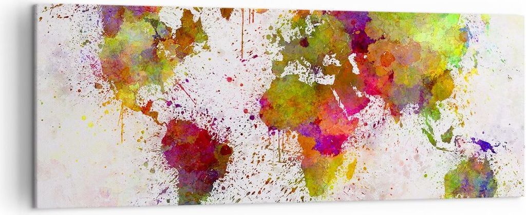 Bild auf Leinwand - Leinwandbild - Karte Welt modern - 140x50cm - Wand Bild - Wanddeko - Wandbilder - Leinwanddruck - Bilder - Kunstdruck - Wanddek...