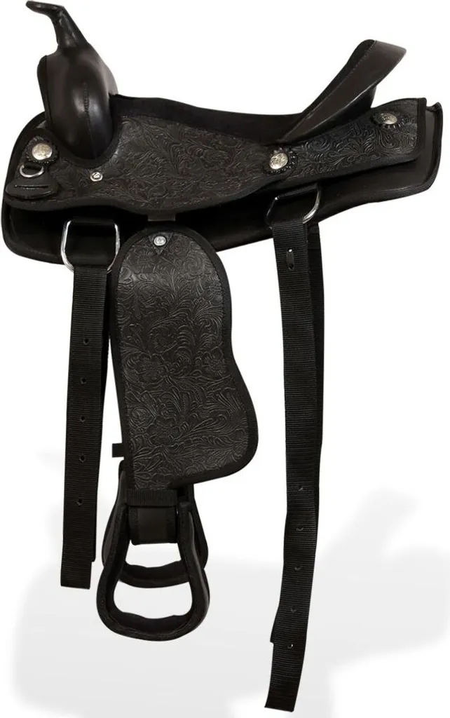 Selle western 12 pouces en cuir véritable noir avec accessoires - 3
