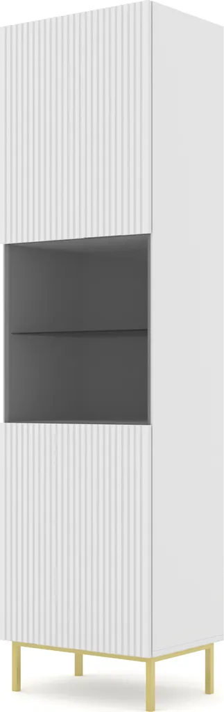 Meuble Vitrine Design Façade Fraisée 60cm Ravenna Blanc Pieds Métalliques
