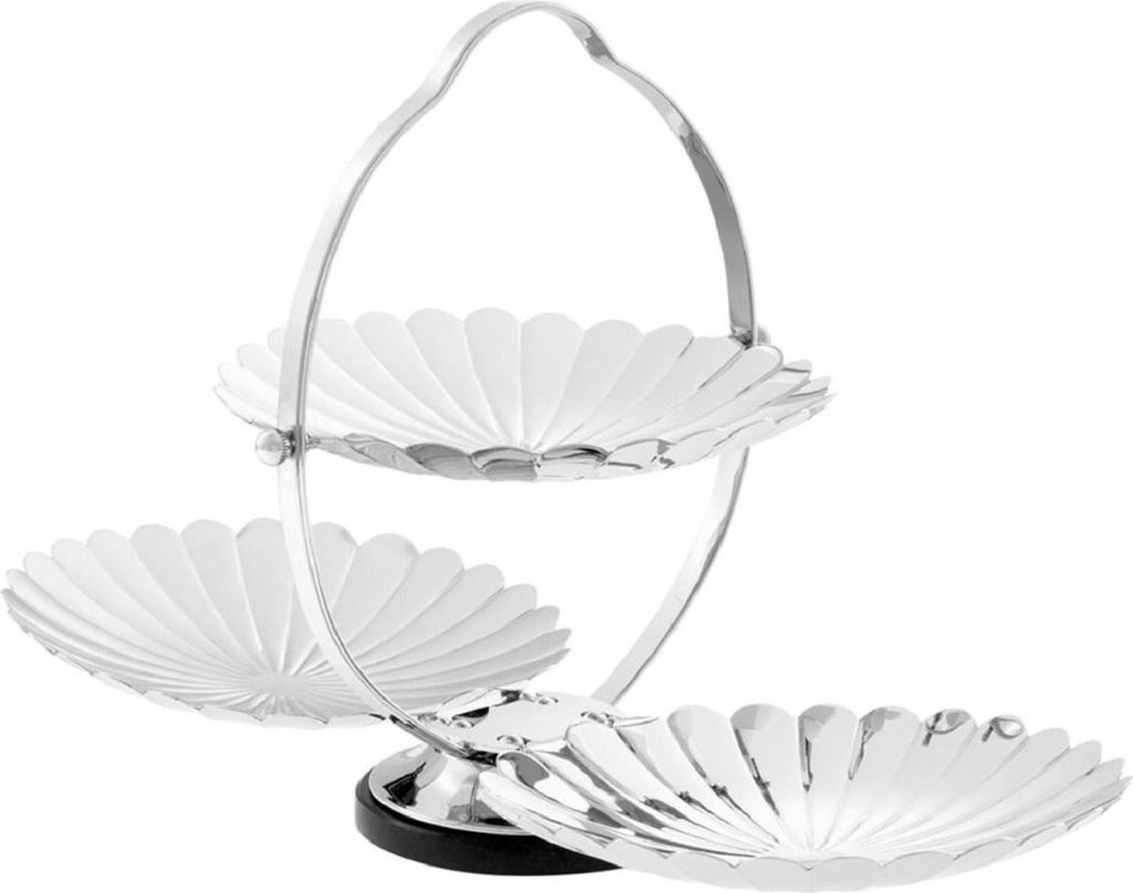 Casa Padrino Designer Etagere mit Tragegriff Silber / Schwarz 42 x 22,5 x H. 26,5 cm - Klappbares Luxus Messing Serviertablett mit Granitsockel