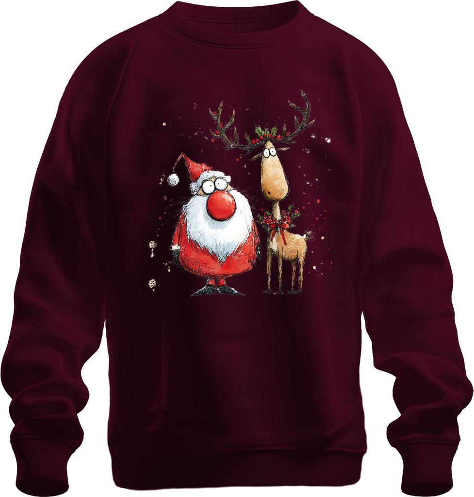 Weihnachtsmann Rentier lustig rote Nase Weihnachten Geschenk Uni Sweatshirt Pullover, Burgundy, S