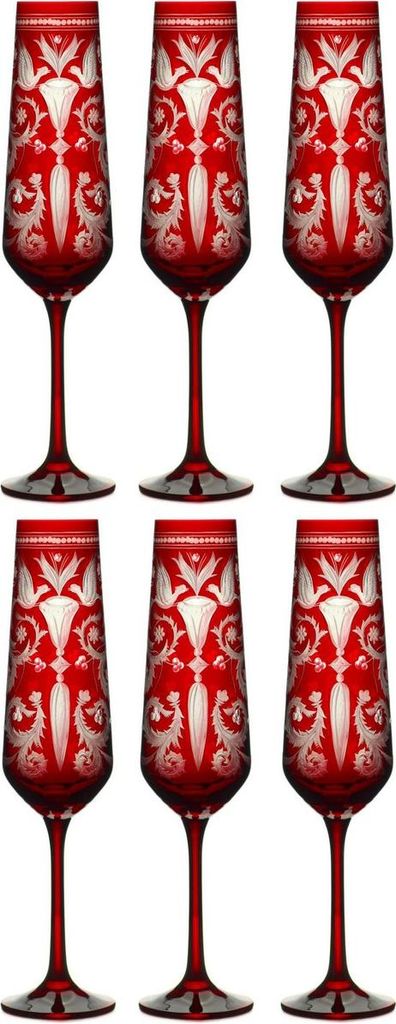 Casa Padrino Luxus Champagnerglas 6er Set Rot / Silber Ø 6,5 x H. 26,5 cm - Handgefertigte und handgravierte Champagnergläser - Hotel & Restauran...