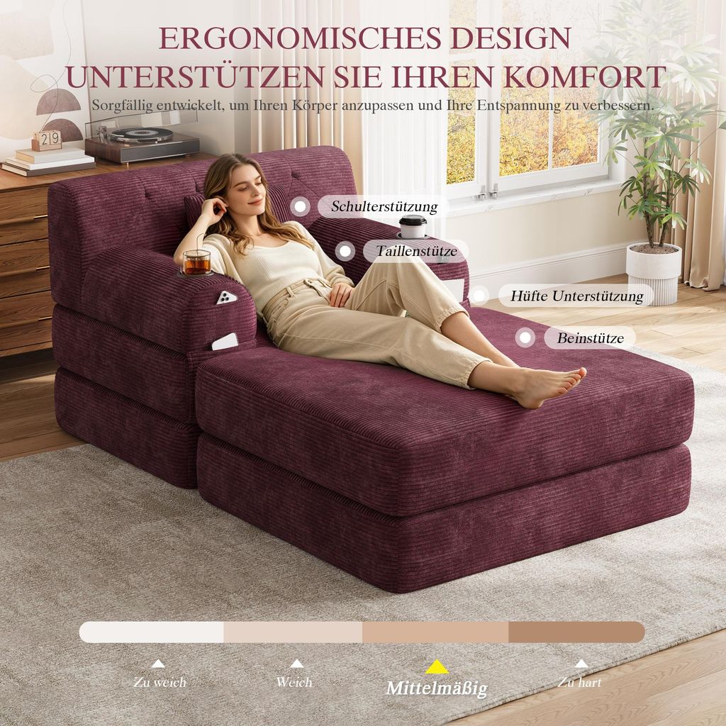 MODFU Schlafsofa mit Cordstoff, Loungesofa als Relaxsofa
