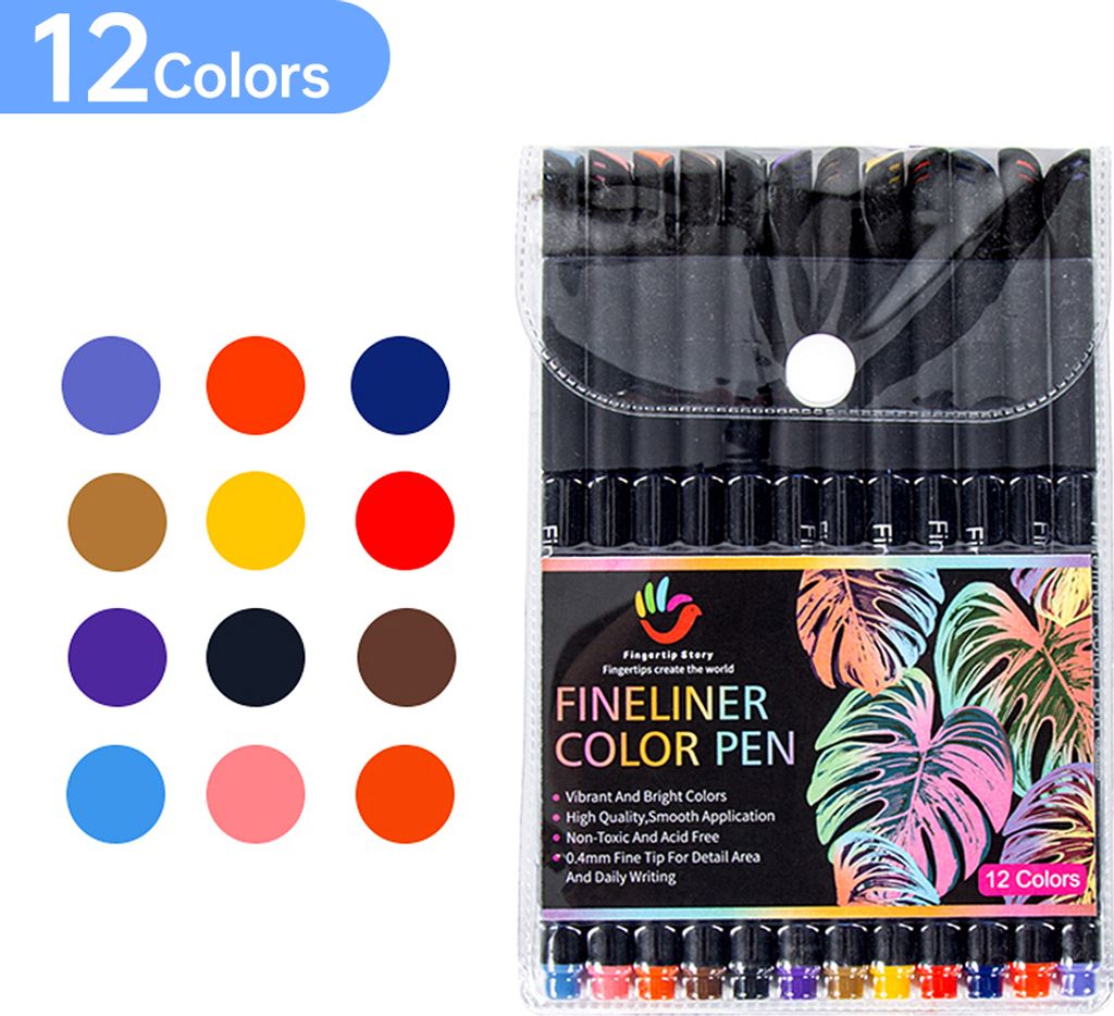 12 farbige Fineliner-Stifte mit feiner Spitze und 0,4-mm-Spitze fuer Journaling, Schreiben, Notizen, Kalender, Agenda, Erwachsene, Malen, Zeichnen,...