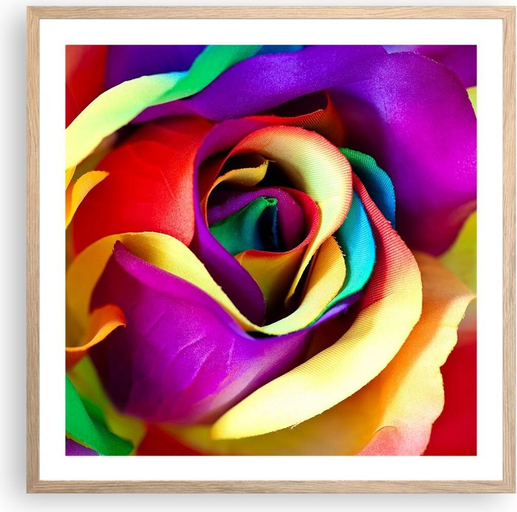 Gerahmtes Poster - Rahmen in heller Eiche - Blume Farbe Rose - 60x60 cm - Wand Bild - Wanddeko - Wandbilder - Kunstposter - Wandposter - Bilderrahm...