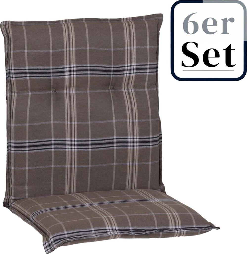 6er Set Niedriglehner Auflage Brilon, Motiv - Karo, braun, 98x46x8cm