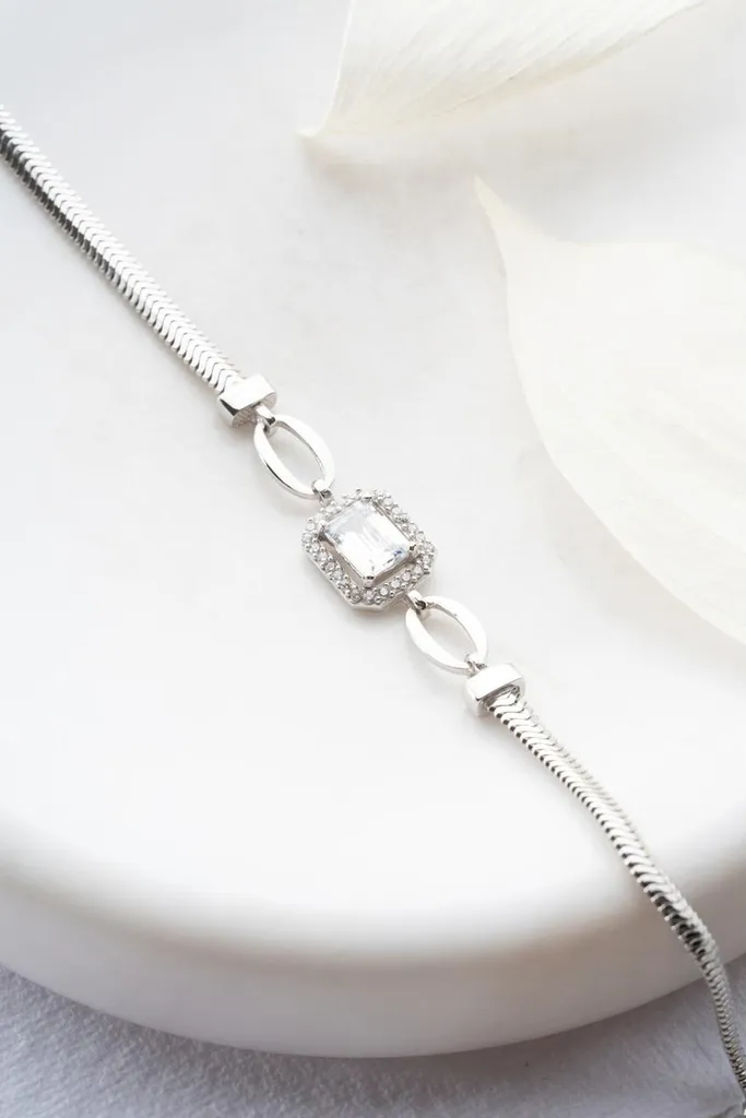 Bracelet femme en argent 925 rhodié avec solitaire en oxyde de zirconium