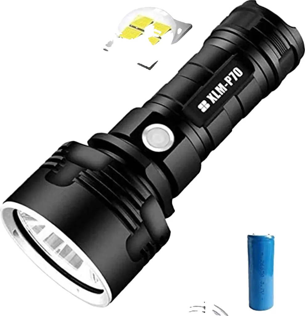 Lampe de poche puissante 100000 lumens avec rayon de 800m noire