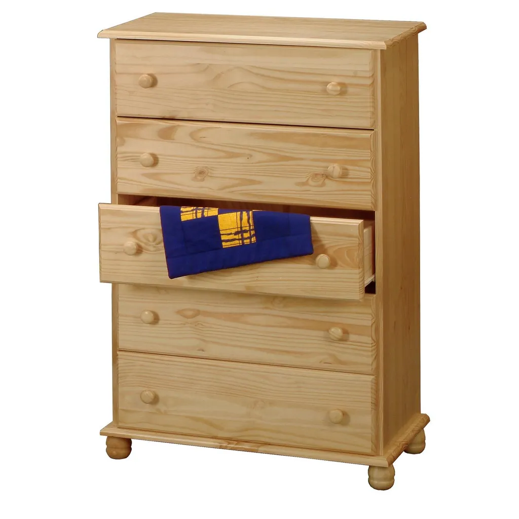 Commode 5 tiroirs Idea 8015 : grand meuble de rangement en bois blanc