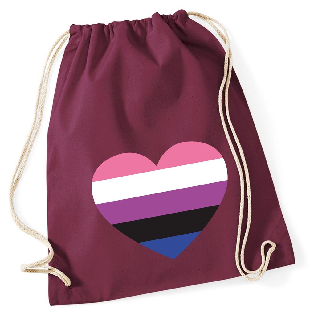 Huuraa Turnbeutel Genderfluid Pride Flagge LGBTQ Herz 12 Liter Burgundy Baumwolle Rucksack Geschenkidee