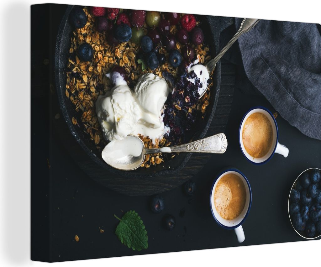 OneMillionCanvasses - Leinwandbilder - 140x90 cm, Kaffee - Obst - Haferflocken, Wandbilder Kunstdruck Wanddekoration - Foto auf Leinwand - Gemäl...