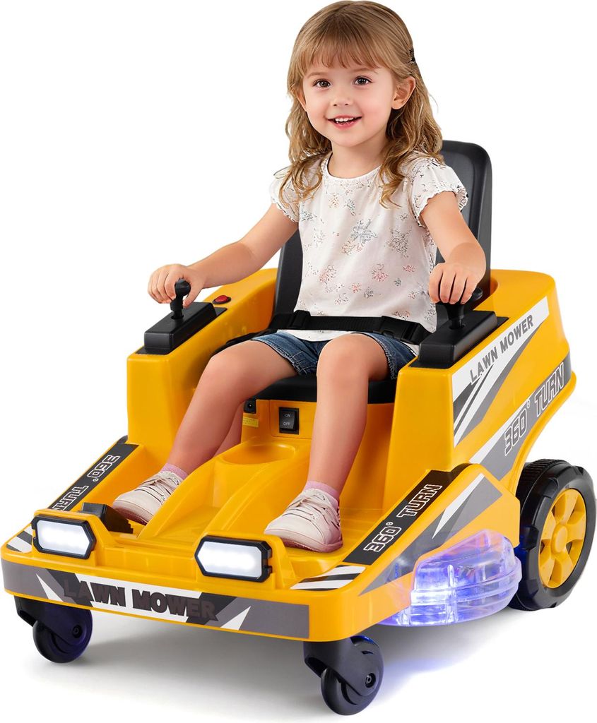 COSTWAY Kinder Elektroauto, 12V Elektro Rasenmäher mit doppelten Steuerhebeln, LED-Lichter, Dreh- und Wende-Funktion Elektrofahrzeug für Kinder 3...