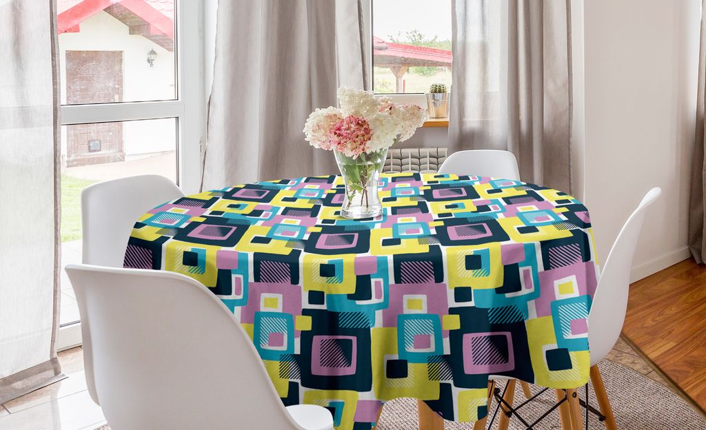 ABAKUHAUS Abstrakt Runde Tischdecke, Digitale Geometrische Formen, Kreis Tischdecke Abdeckung für Esszimmer Küche Dekoration, 150 cm, Mehrfarbig