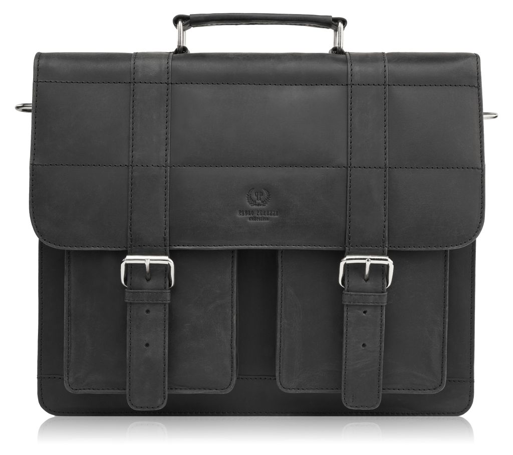 Herren Leder Arbeitstasche schwarz Paolo Peruzzi T-100-HBL