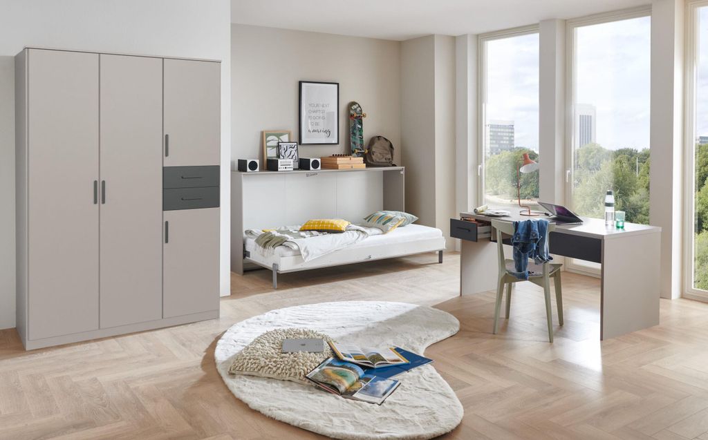 Jugendzimmer Bahamas Grau- Grafit 4 teilig mit Drehtürenschrank