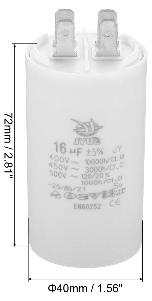 CBB60 Kondensator, 16ŠÌF 450V Anlaufkondensator Plastik Motorkondensator Arbeitskondensator mit 4 Pins fš¹r Elektromotoren und Pumpen Elektromo...