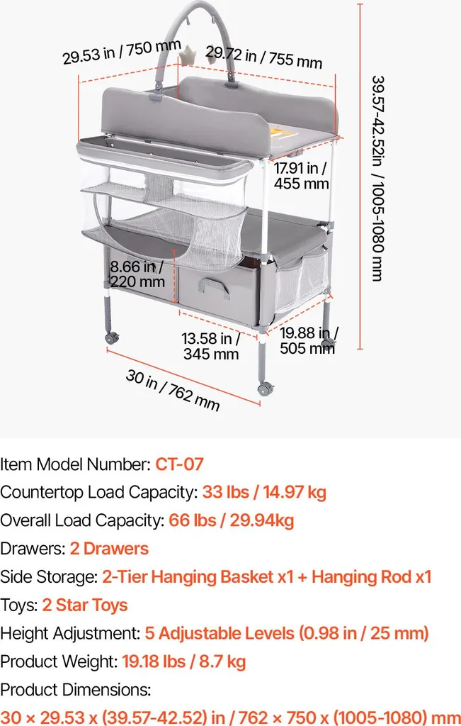 Table à langer réglable en hauteur pour éviter le mal de dos - Pliable - 7
