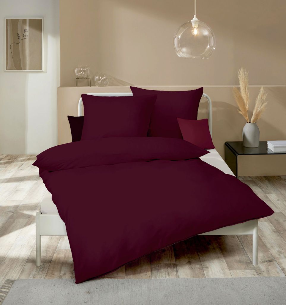 Kaeppel Fein Biber Bettwäsche Uni Einfarbig Burgund Bordeaux Rot Modern zeitlos versch. Größen, Größe:135x200cm Bettwäsche