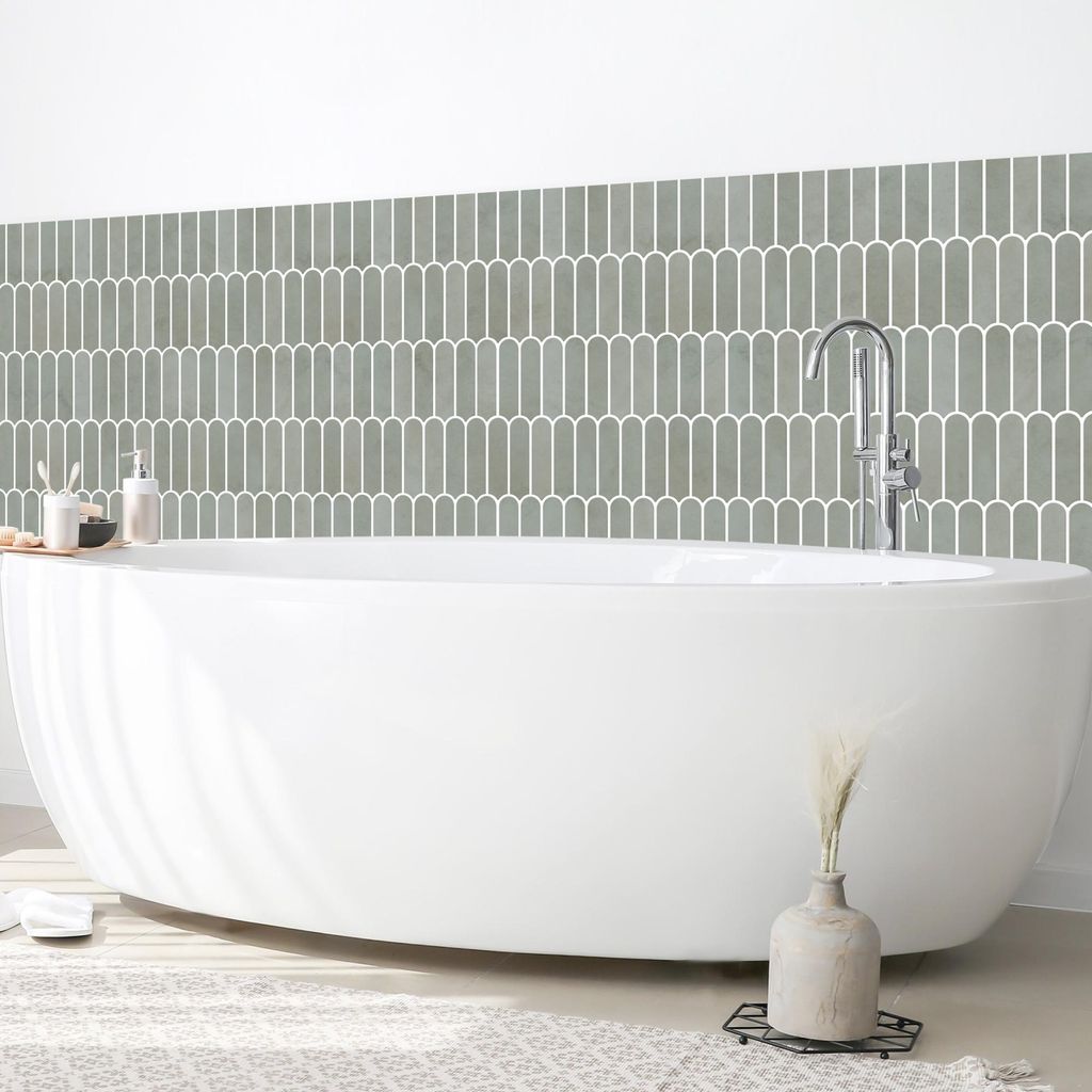 Wandverkleidung Bad mit Motiv selbstklebend - 0.61 mm Wandpaneel matt wasserfest Design türkis Fliesenoptik Illustration Badrückwand fugenlos 350...