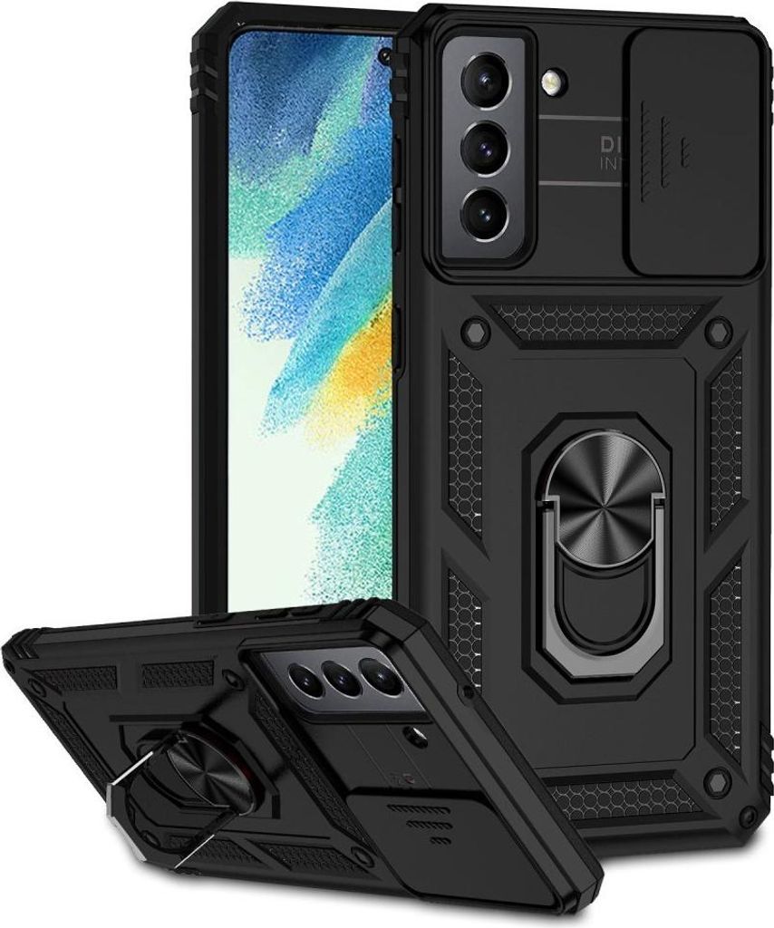 Samsung Galaxy S21 FE Hülle - Coverup Armor Ring Ständer Back Cover mit Kamera Schutz - Schwarz