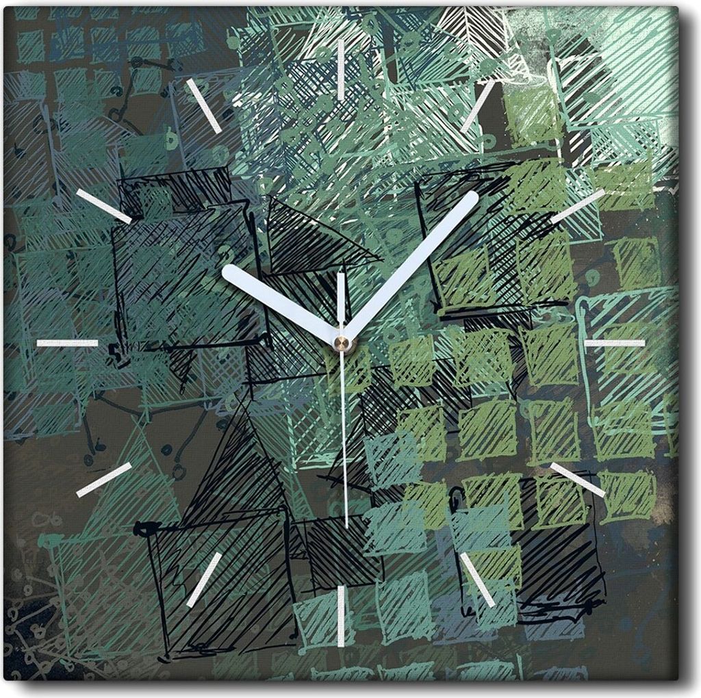 Coloray Uhr auf Leinwand 30x30 cm Wand Uhr Dekoration Wohnzimmer Segeltuch weiße Zeiger -Muster. Geometrie. Kunst