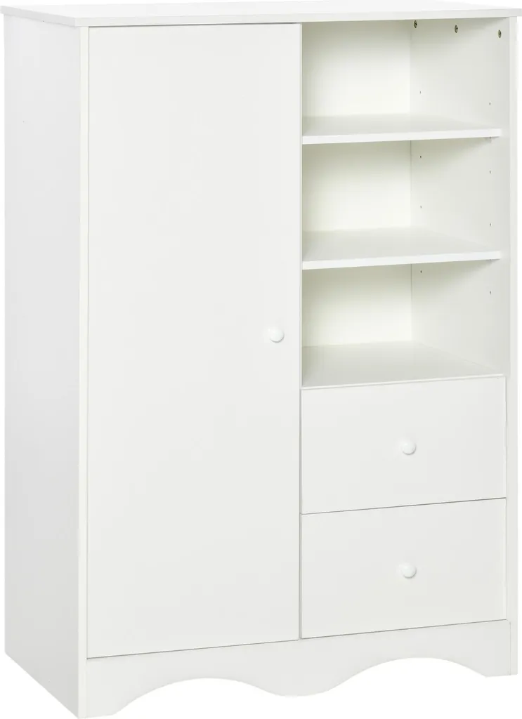 Armoire Multirangement Blanche avec 5 Étagères et Tiroirs Gain de Place