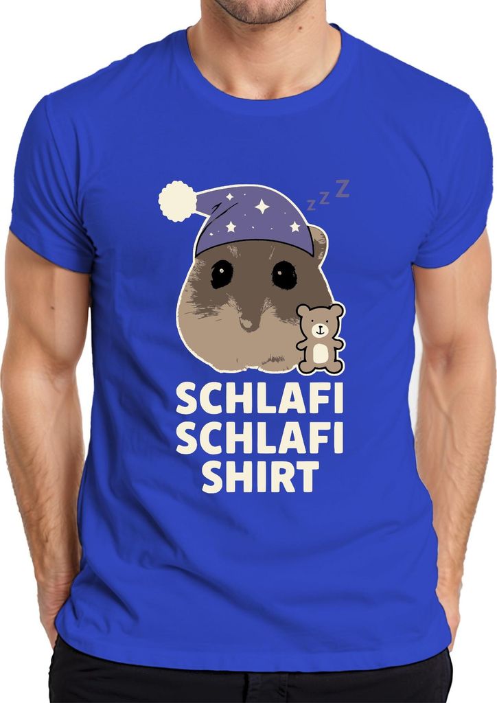 Schlafi Schlafi Hamster Nachtmütze Teddy süß Schlafmütze Meme Herren T-Shirt, Blau, M