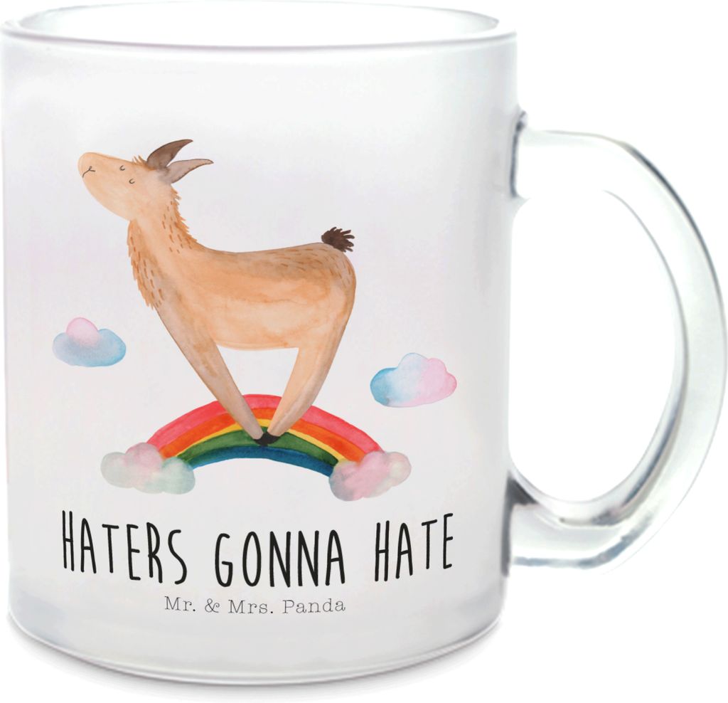 Mr. & Mrs. Panda Teetasse Lama Regenbogen - Transparent - Geschenk, Haferl, Teeglas, Freiheit, Hobby, Abi, Pott, Glasbecher, Tee Tasse, Trinkglas, ...