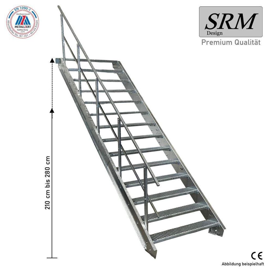14 Stufen Stahltreppe einseitig. Geländer Breite 80cm Produktbild 