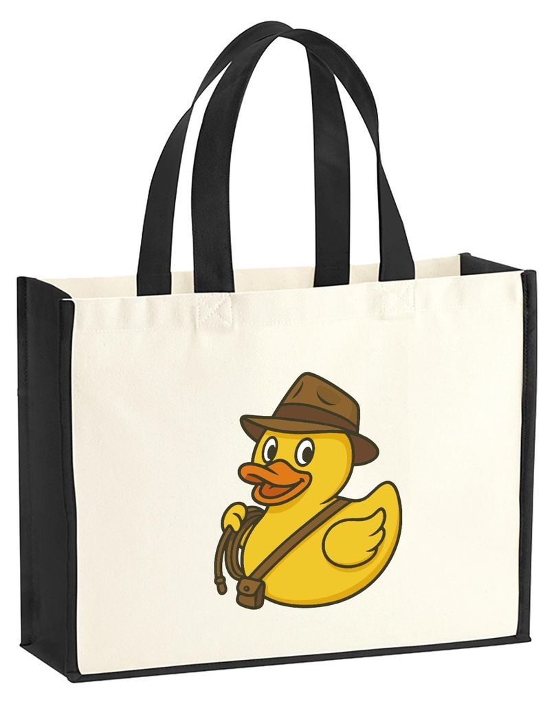 Huuraa Jutetasche Quietscheente Abenteurer Gummiente Entdecker 21 Liter Black Jute und Baumwolle Einkaufstasche Geschenkidee