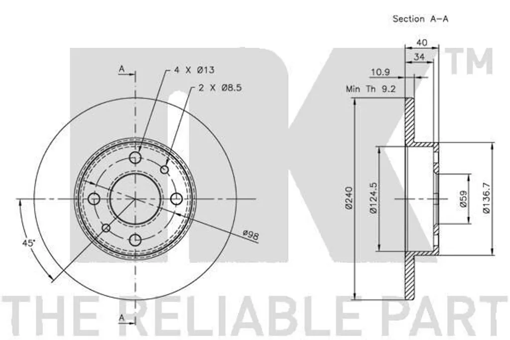 Disques de Frein NK 319922 Remplacement pour Contrôle Technique
