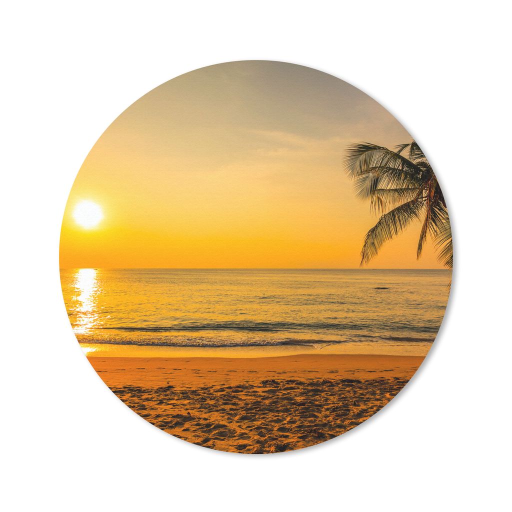 MuchoWow Mauspad Mousepad Palme - Strand - Sonnenuntergang - Meer 20x20 cm - Mousepads - Maus Mat - Pad - Mausunterlage - Schreibtischmatte